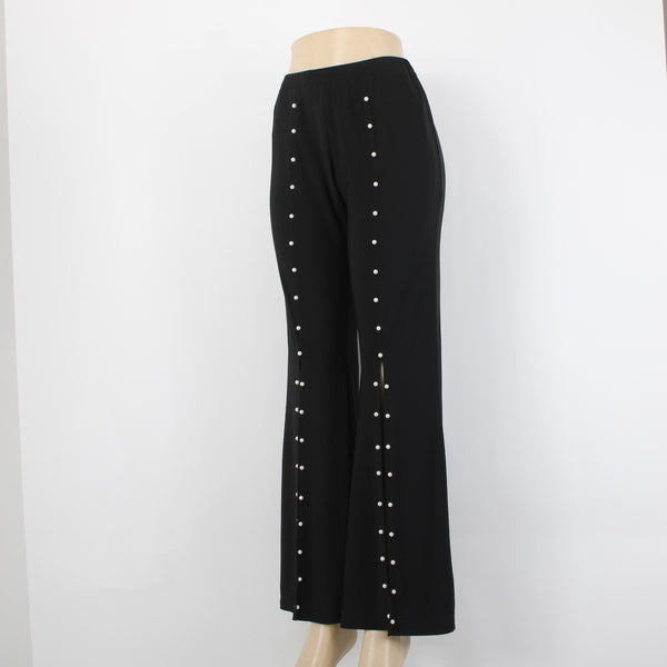 Coco Bianco Sz S Black Split Front Seam Pearl Embellished Polyester Blend Pant