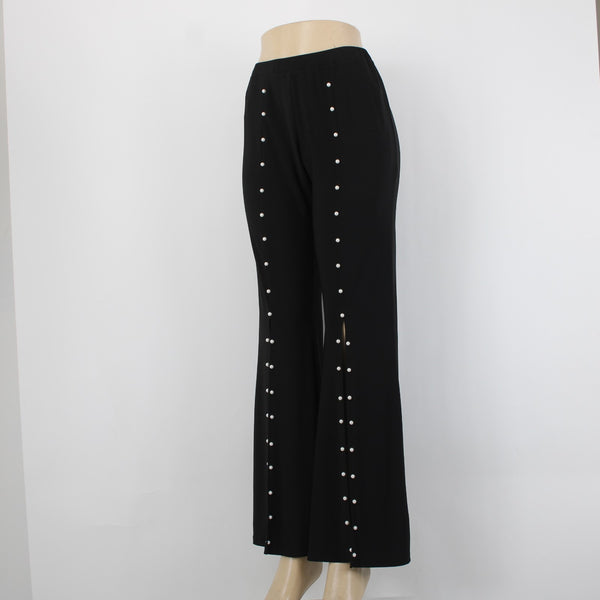 Coco Bianco Sz S Black Split Front Seam Pearl Embellished Polyester Blend Pant