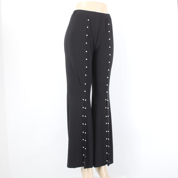 Coco Bianco Sz S Black Split Front Seam Pearl Embellished Polyester Blend Pant
