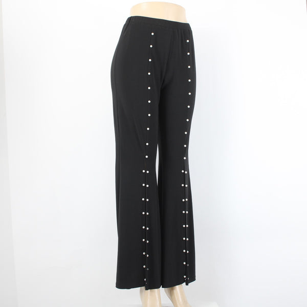 Coco Bianco Sz S Black Split Front Seam Pearl Embellished Polyester Blend Pant
