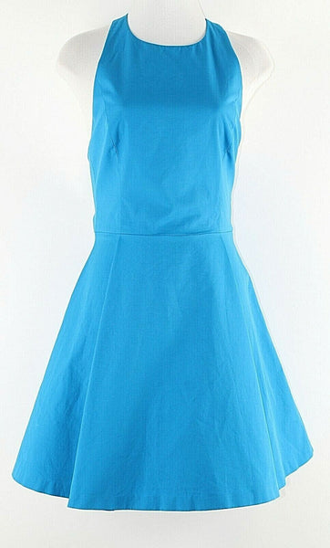 Alice Olivia NEW $330 8 Aqua Blue Open Back Zip Halter Cotton Blend Dress