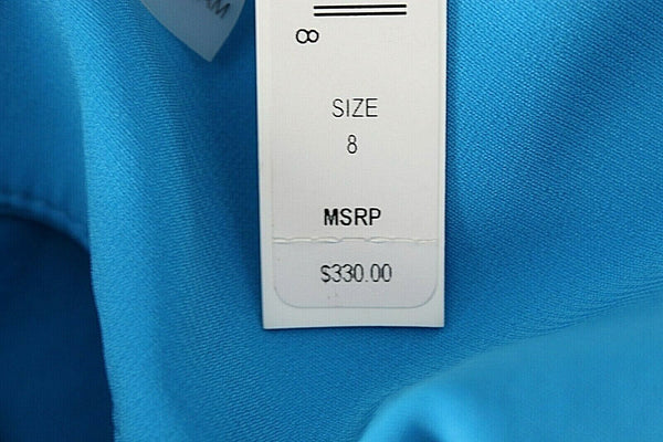 Alice Olivia NEW $330 8 Aqua Blue Open Back Zip Halter Cotton Blend Dress