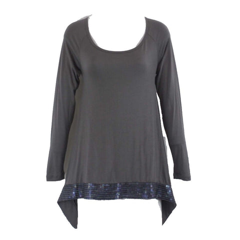 Soul Revival NWT $128 Sz S Gray Square AB Sequined Hem Scoop Neck Top