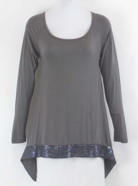 Soul Revival NWT $128 Sz S Gray Square AB Sequined Hem Scoop Neck Top