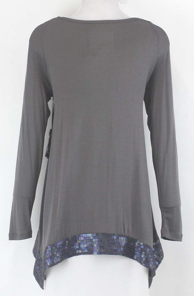 Soul Revival NWT $128 Sz S Gray Square AB Sequined Hem Scoop Neck Top