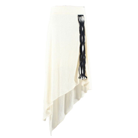 Taos Sz XS Cream Black Asymmetrical Linen Cotton Metallic Knit Skirt
