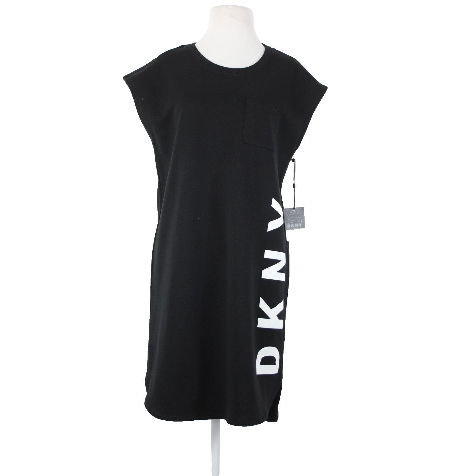 DKNY NEW Group 4m Sz S Black White Logo Cap Sleeve Cotton Polyester Dress