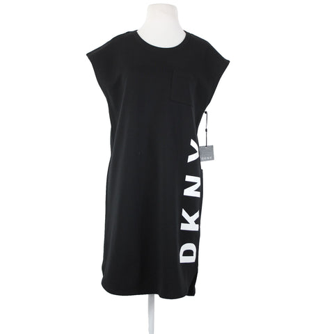 DKNY NEW Group 4m Sz S Black White Logo Cap Sleeve Cotton Polyester Dress