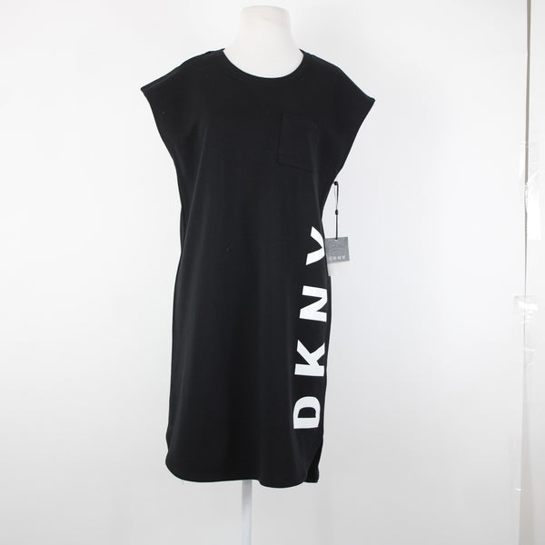 DKNY NEW Group 4m Sz S Black White Logo Cap Sleeve Cotton Polyester Dress