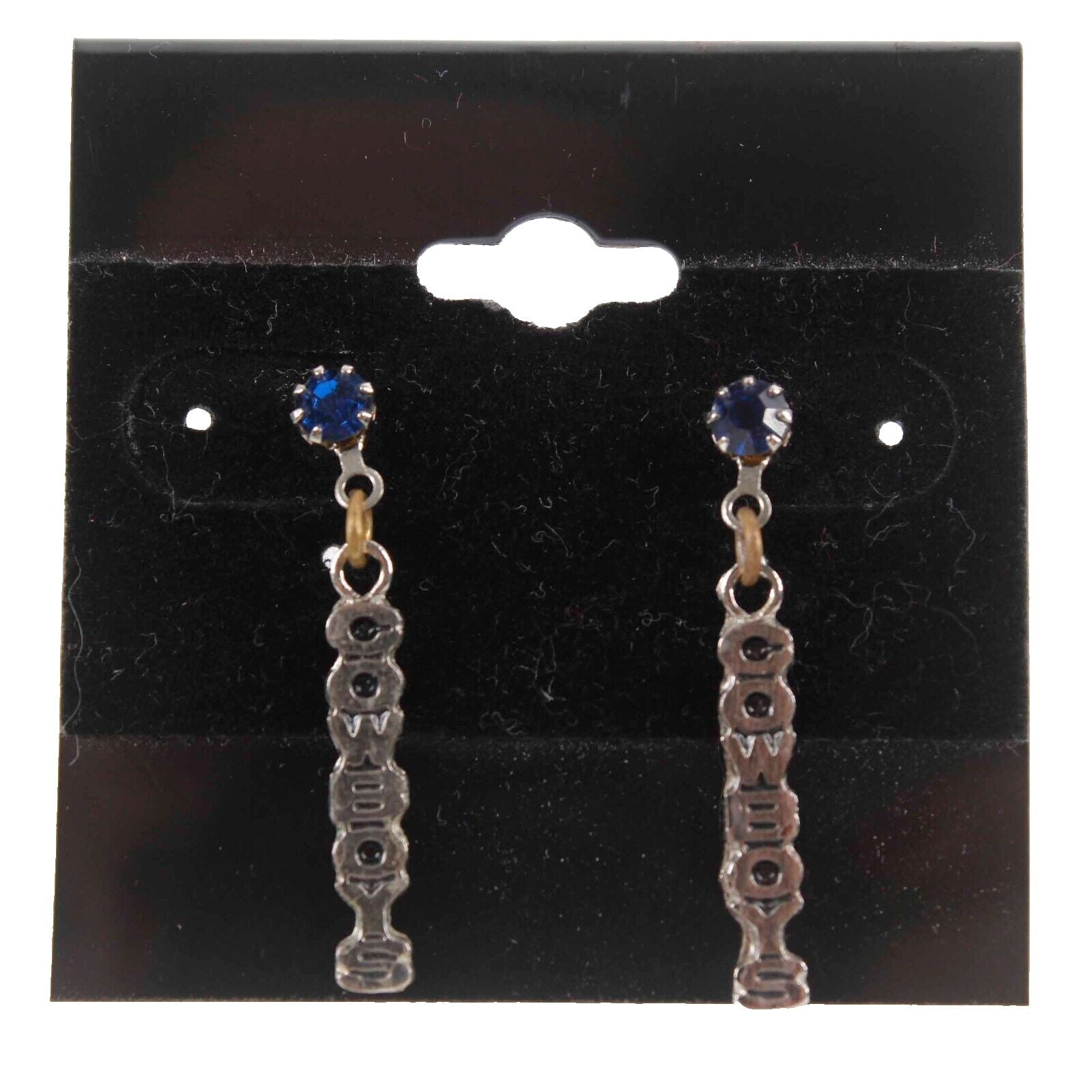 Hil Properties Inc 1893 Silver Blue Rhinestone Cowboys Post Back 1" Earrings