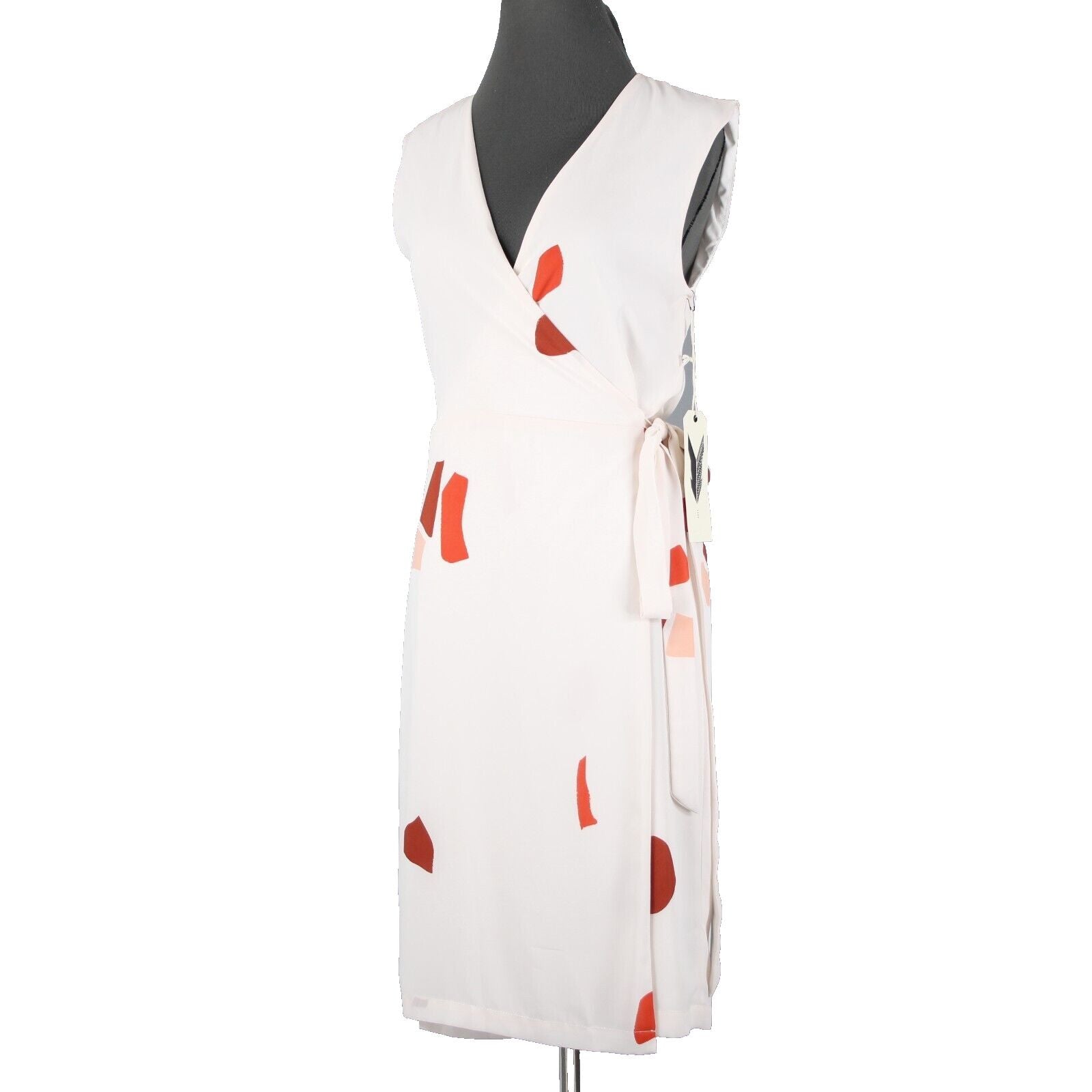 Eve Gravel NEW $204 Sz S Cream Red Wrap Lined 100% Polyester Sun Dress