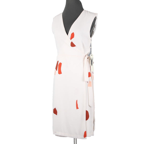 Eve Gravel NEW $204 Sz S Cream Red Wrap Lined 100% Polyester Sun Dress
