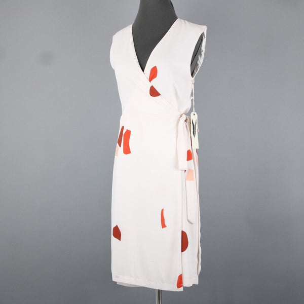 Eve Gravel NEW $204 Sz S Cream Red Wrap Lined 100% Polyester Sun Dress