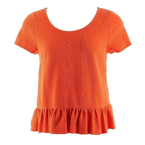 9-H15 S'CL Sz L Orange Textured Cotton Polyester Spandex Ruffle Peplum Top