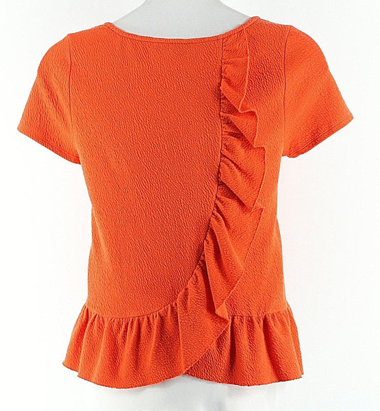 9-H15 S'CL Sz L Orange Textured Cotton Polyester Spandex Ruffle Peplum Top