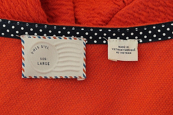 9-H15 S'CL Sz L Orange Textured Cotton Polyester Spandex Ruffle Peplum Top