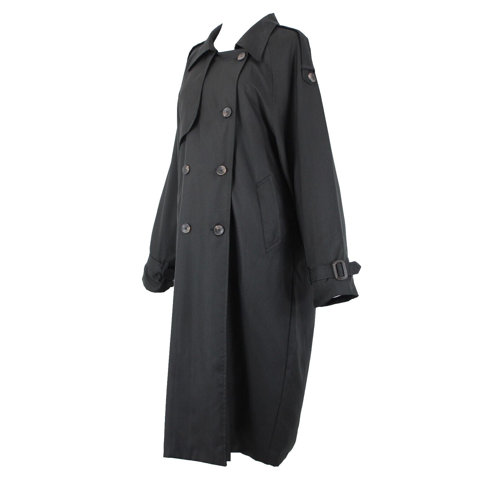 Stella Sz S/M Black Pockets Lined Collared Buttons 100% Polyester No Belt Coat