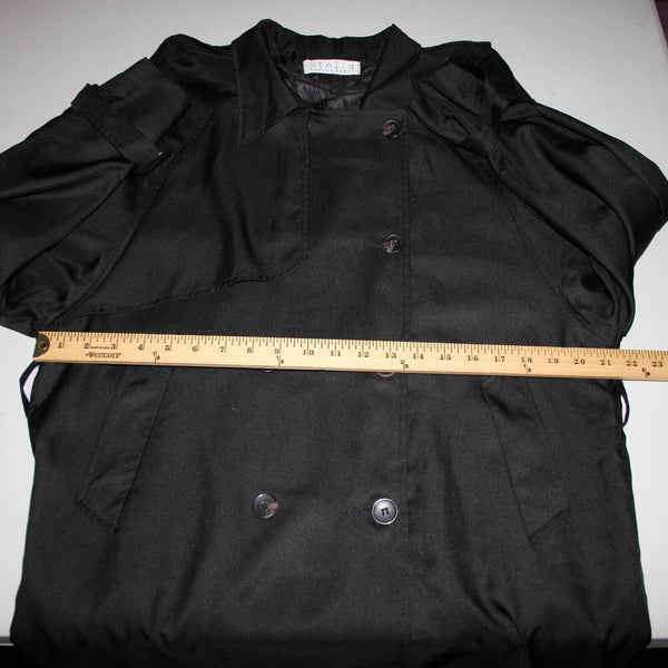 Stella Sz S/M Black Pockets Lined Collared Buttons 100% Polyester No Belt Coat