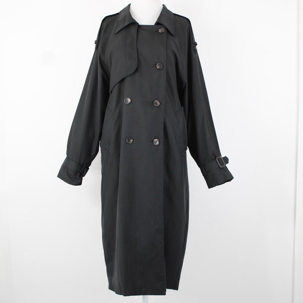Stella Sz S/M Black Pockets Lined Collared Buttons 100% Polyester No Belt Coat