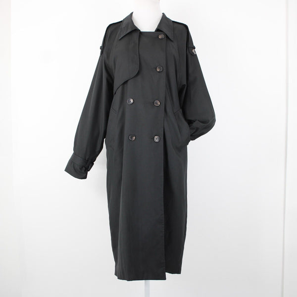 Stella Sz S/M Black Pockets Lined Collared Buttons 100% Polyester No Belt Coat