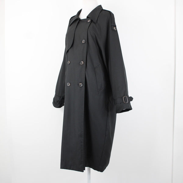 Stella Sz S/M Black Pockets Lined Collared Buttons 100% Polyester No Belt Coat