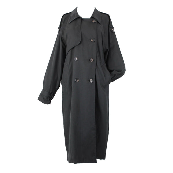 Stella Sz S/M Black Pockets Lined Collared Buttons 100% Polyester No Belt Coat