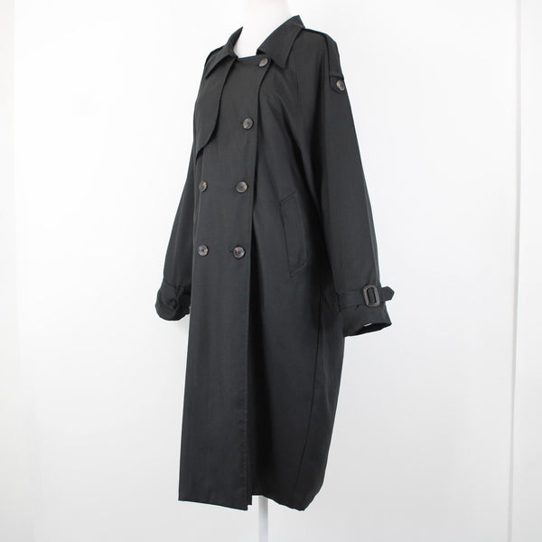 Stella Sz S/M Black Pockets Lined Collared Buttons 100% Polyester No Belt Coat