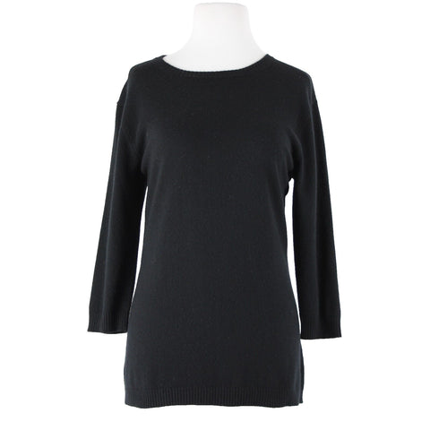 Autumn Cashmere Sz L Black Zipper Back Detail Luxury 100% Pure Cashmere Sweater