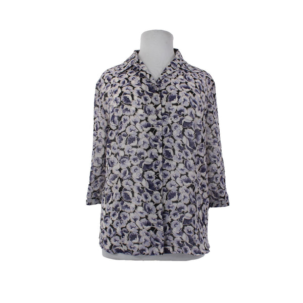 Avenue Top NEW $40 Sz 18/20 Purple White Collared 3/4 Sleeve 100% Polyester Top