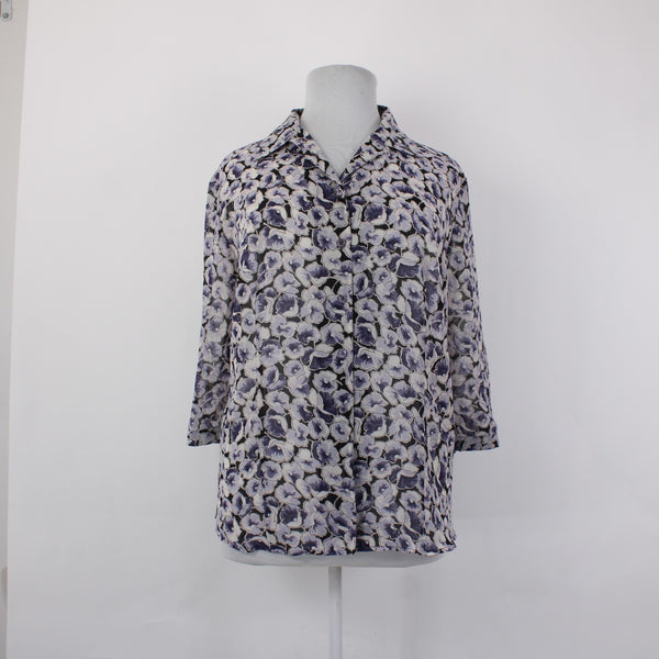 Avenue Top NEW $40 Sz 18/20 Purple White Collared 3/4 Sleeve 100% Polyester Top