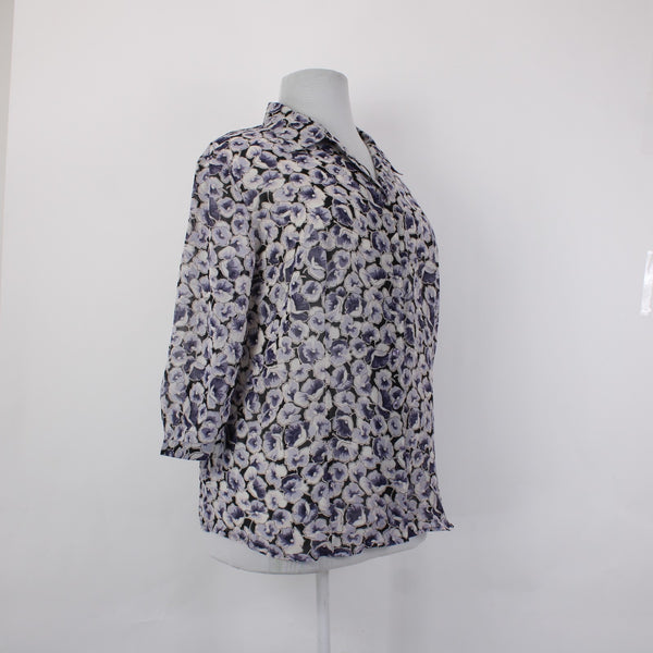 Avenue Top NEW $40 Sz 18/20 Purple White Collared 3/4 Sleeve 100% Polyester Top