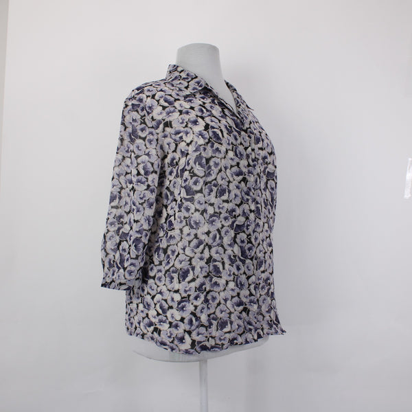 Avenue Top NEW $40 Sz 18/20 Purple White Collared 3/4 Sleeve 100% Polyester Top