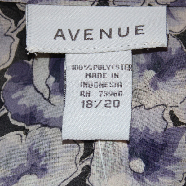 Avenue Top NEW $40 Sz 18/20 Purple White Collared 3/4 Sleeve 100% Polyester Top