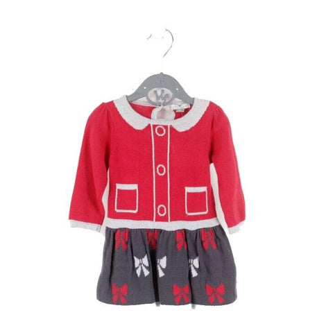 Petit Lem NEW Sz 6 Month Baby Red Gray Bows with Stockings Cotton Blend Dress