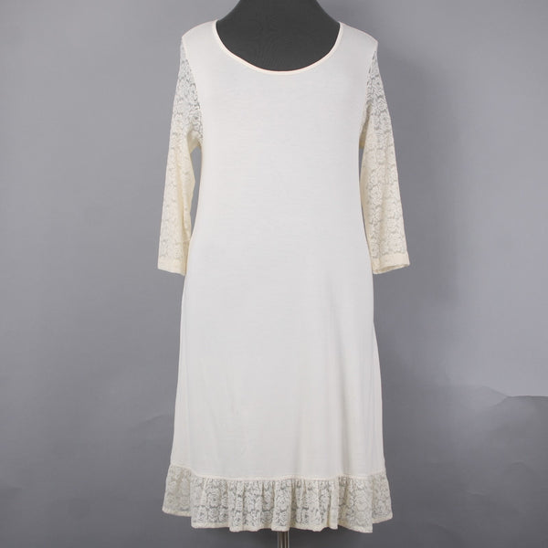 April Cornell Dress NEW Devon Slip Sz M Cream Lace Detail Ruffles Viscose Dress