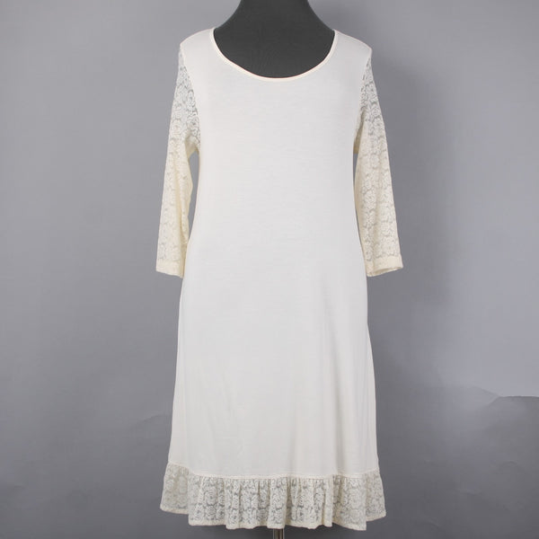 April Cornell Dress NEW Devon Slip Sz M Cream Lace Detail Ruffles Viscose Dress