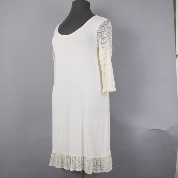 April Cornell Dress NEW Devon Slip Sz M Cream Lace Detail Ruffles Viscose Dress