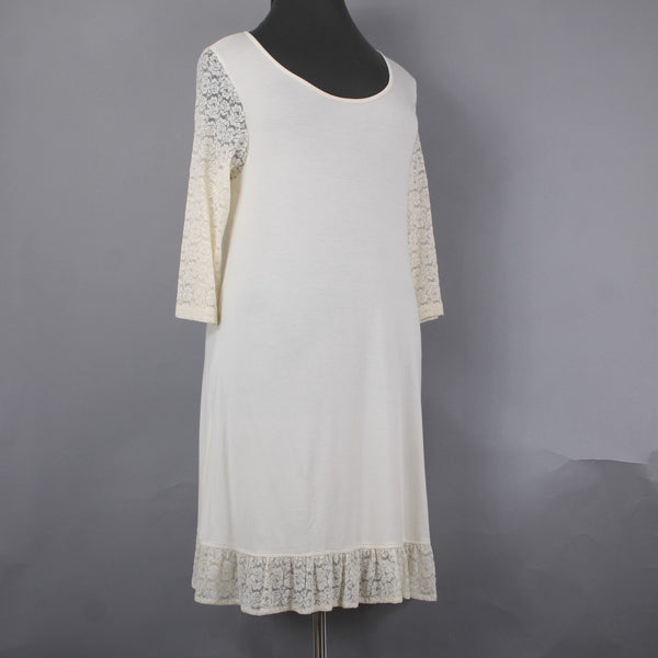 April Cornell Dress NEW Devon Slip Sz M Cream Lace Detail Ruffles Viscose Dress