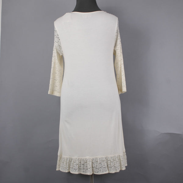 April Cornell Dress NEW Devon Slip Sz M Cream Lace Detail Ruffles Viscose Dress