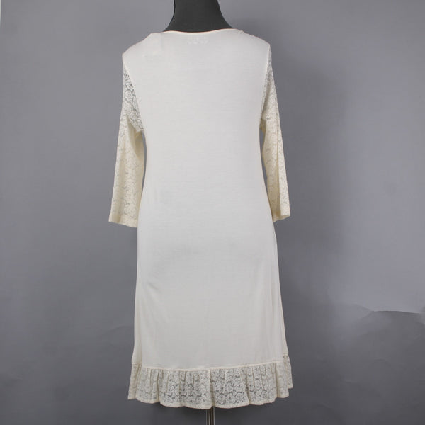 April Cornell Dress NEW Devon Slip Sz M Cream Lace Detail Ruffles Viscose Dress