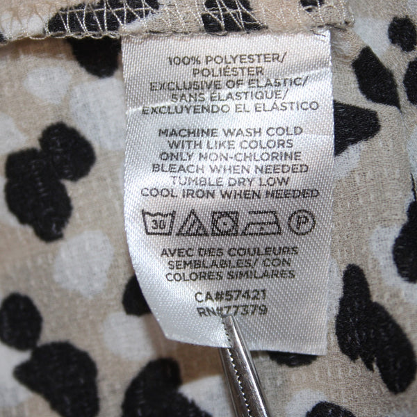 Ann Taylor Top Sz M Brown Black White Animal Print Ruched Neck 100% Poly Top