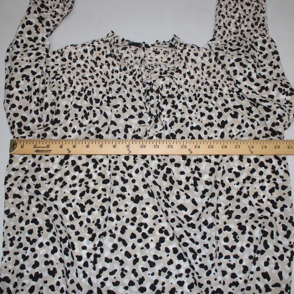 Ann Taylor Top Sz M Brown Black White Animal Print Ruched Neck 100% Poly Top