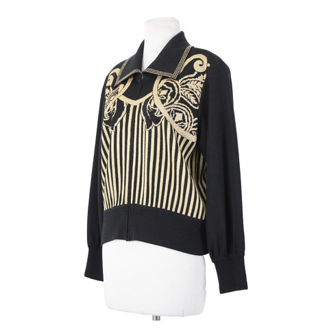 St John Collection Sz M Black Gold Studded Paillette Collar Santana Knit Jacket