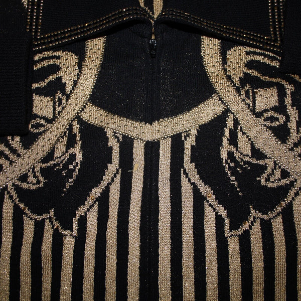 St John Collection Sz M Black Gold Studded Paillette Collar Santana Knit Jacket
