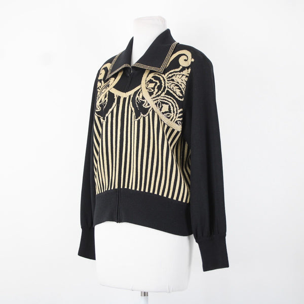 St John Collection Sz M Black Gold Studded Paillette Collar Santana Knit Jacket