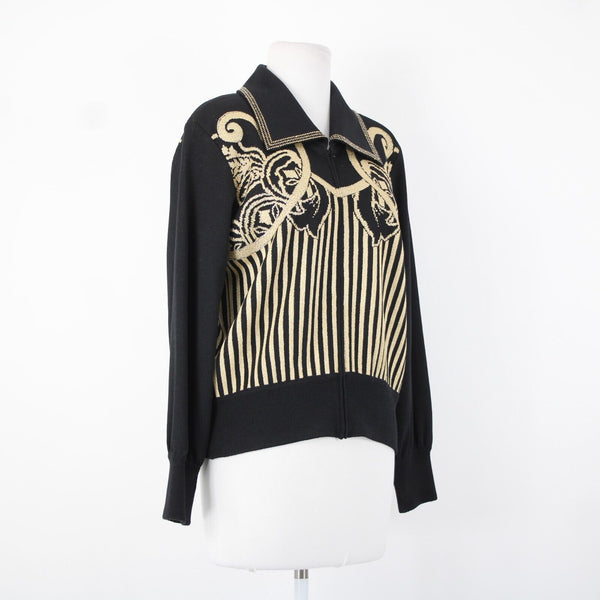 St John Collection Sz M Black Gold Studded Paillette Collar Santana Knit Jacket
