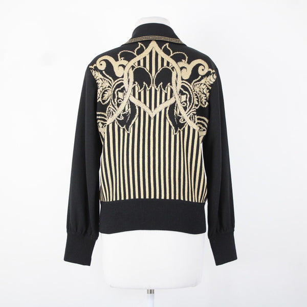 St John Collection Sz M Black Gold Studded Paillette Collar Santana Knit Jacket