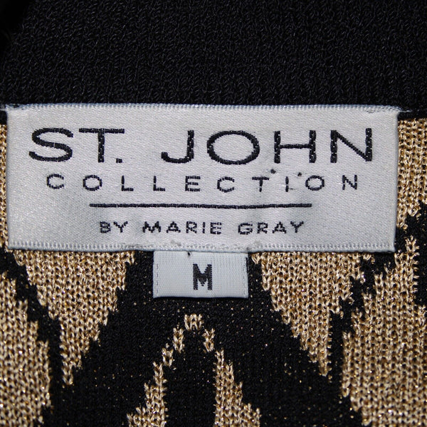 St John Collection Sz M Black Gold Studded Paillette Collar Santana Knit Jacket