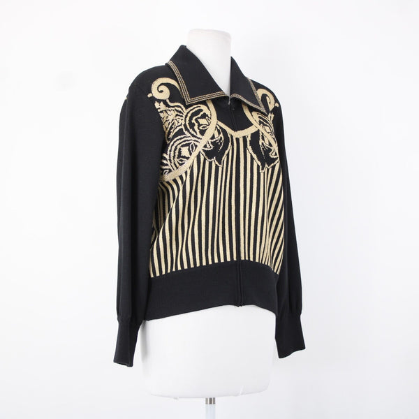 St John Collection Sz M Black Gold Studded Paillette Collar Santana Knit Jacket