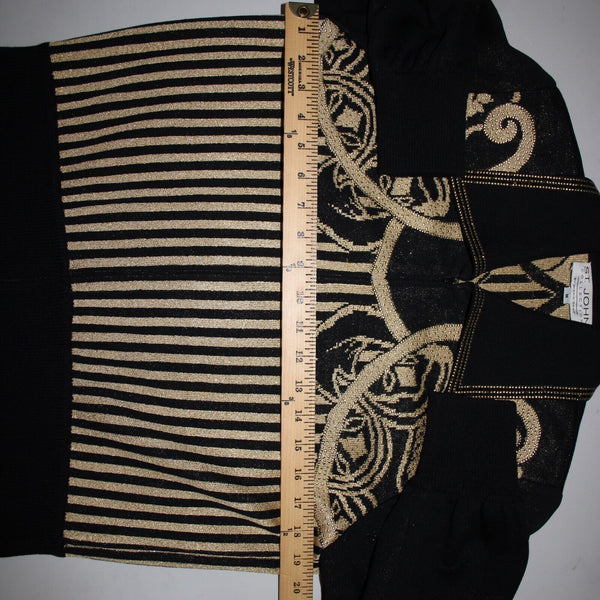St John Collection Sz M Black Gold Studded Paillette Collar Santana Knit Jacket